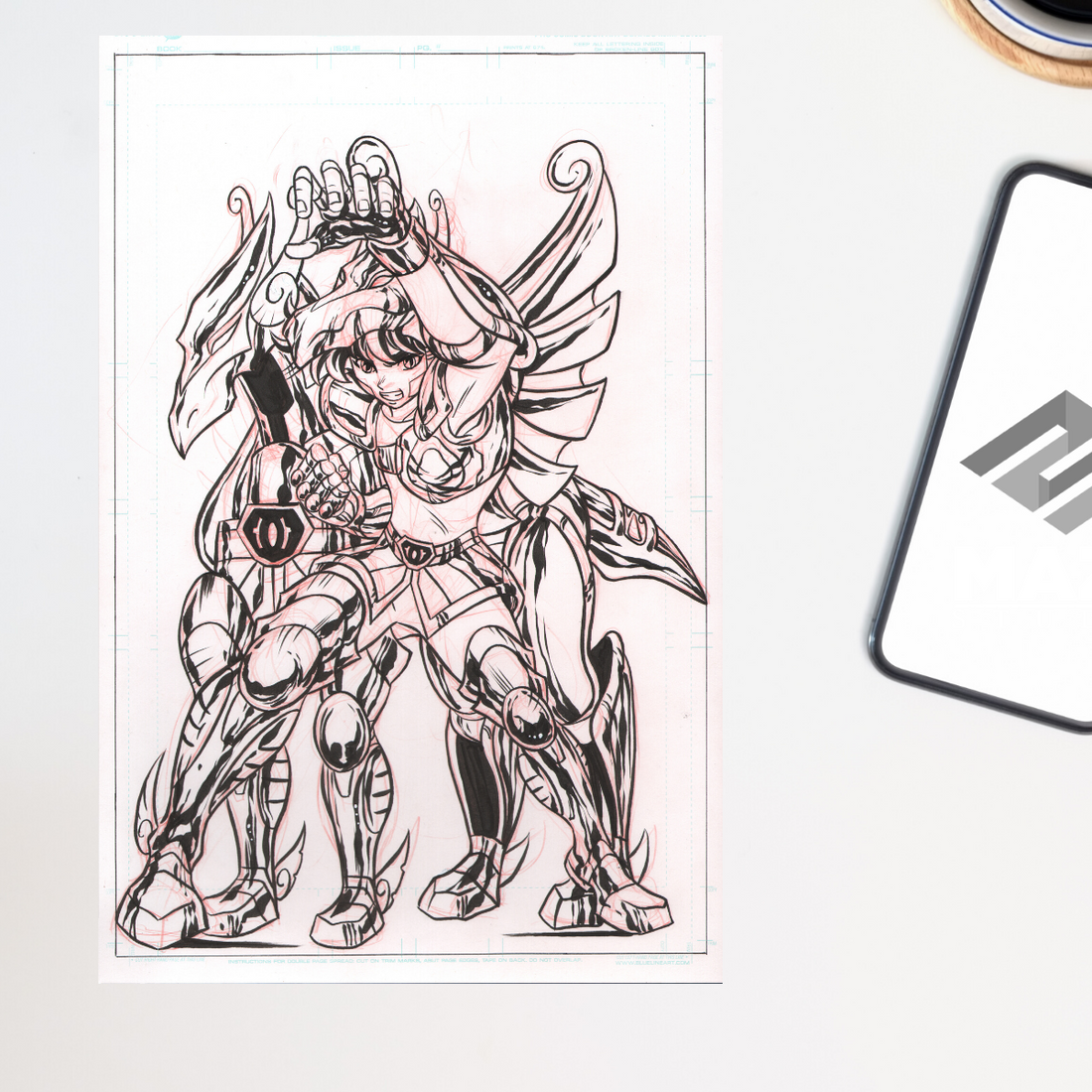 Pegasus Saint Seiya Original Pencils and Inks by Hugh Rookwod