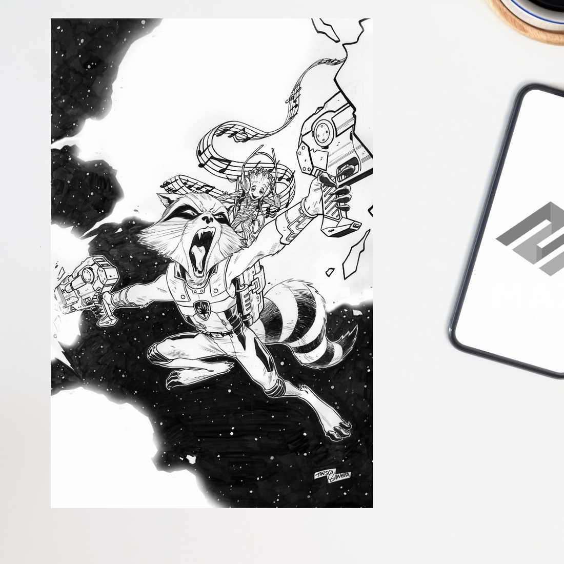 Rocket Raccoon and Groot Original Pencils and Inks by Tirso Llaneta