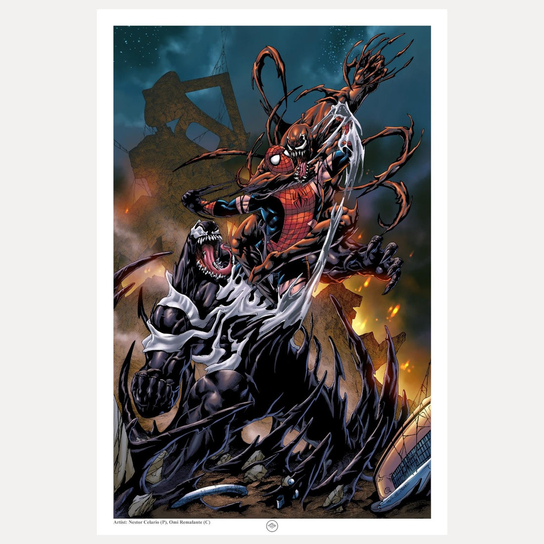 Spiderman vs Venom and Carnage-16x24 Giclée Art Print